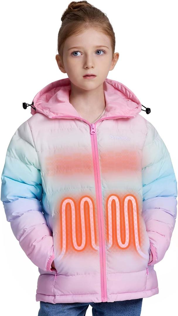 Kids Heated Jacket with Battery Pack - 7.4V Rechargeable Boys Girls Lightweight Electric Heated Coat Winter (Small, Pink Ombre)