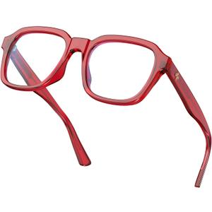 VISOONE Oversized Square Blue Light Blocking Glasses Fashion Computer Eyewear for Women and Men BENNETT (Burgundy Red)