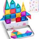 Mini Magnetic Tiles with Iron Case, 60 Pcs Travel Magnetic Toys Set, Magnet Building Block Set, Ideal Travel Companion for Kids 3+, Travel Toys Gifts for Boys & Girls Birthday Christmas