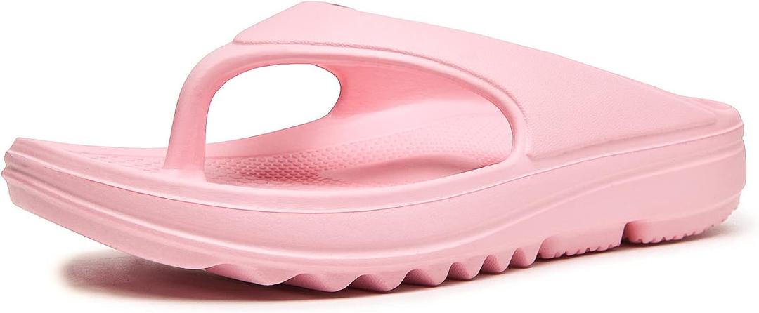 Oudizz Orthopedic Sandals Flip Flops for Women Arch Support Pillow Soft Recovery Thong Sandals Spa Summer Beach Cloud Slides, 6.5 Women/5 Men (Pink)
