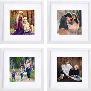 White Picture Frame Set, Square Photo Frame With Mat Display Pictures 8x8 or 12x12 Without Mat, PVC Glass, for Wall Home Office Decor