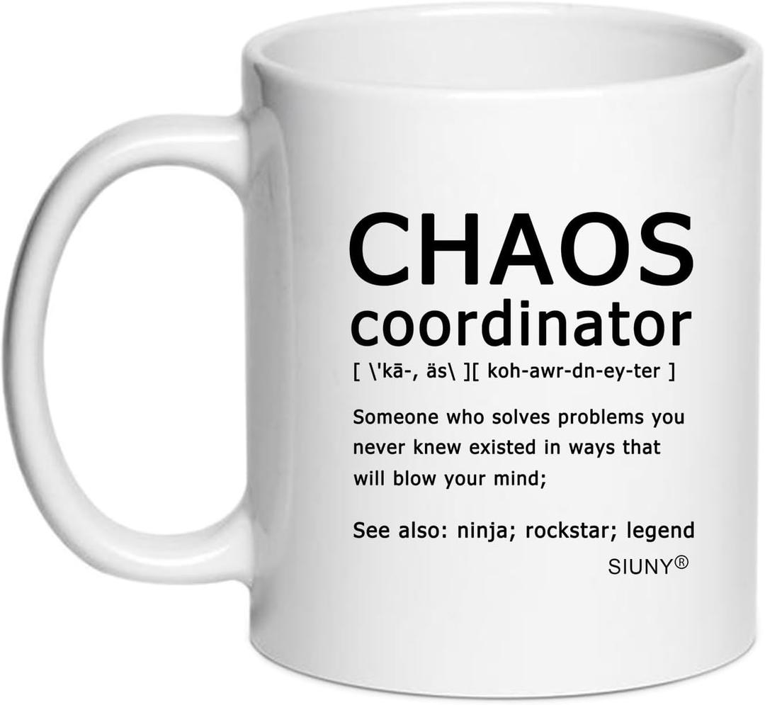 SIUNY Chaos Coordinator Mug - Chaos Coordinator Gifts for Men Coffee Mugs -Thank You Gifts for Women, Boss, Coworker, Manager, Office, Teacher, Nurse, Mom (CHAOS)