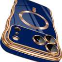 GVIEWIN for iPhone 17 Pro Case [Compatible with MagSafe][Upgraded Full Camera Protection][Cute Wave Frame] Glossy Slim Shockproof Protective Magnetic Phone Case for iPhone 17 Pro 6.3", Blue