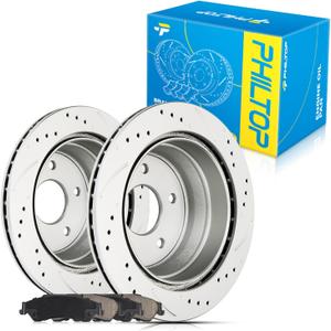 PHILTOP 11.6 inch(295 mm) Rear Drilled and Slotted Disc Brake Rotors + Ceramic Pads Kit Compatible with S10, Blazer, Sonoma, Jimmy, Bravada, Hombre, 6-PC Set