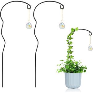 Plant Trellis for Potted Plants with Colorful Crystal Suncatcher, 17.5 Inch Metal Plant Stakes for Indoor Plant Accessories Indoor for Home Garden,Plant Lover Gift (Black)