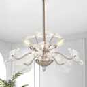Luvkczc Modern Brushed Nickel Chandelier,Vintage Flower Glass Pendant Light Fixture,Mid Century Ceiling Light Fixture for Dining Room, Kitchen, Living Room, Bedroom Hallway Porch,3 Lights