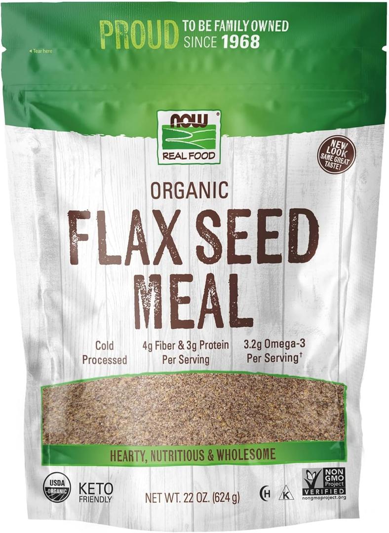 NOW Foods, Organic Flax Seed Meal, Source of Essential Fatty Acids and Fiber, Cold-Processed, Certified Non-GMO, 22-Ounce (Packaging May Vary) (1.4 Pound (Pack of 1))