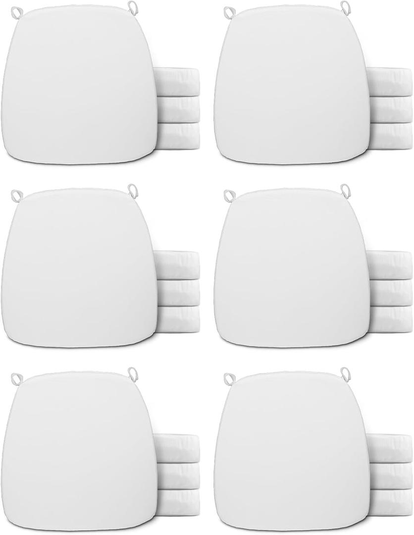 Spiareal Wedding Chiavari Chair Cushion 15 x 15 Inch Seat Cushion Dining Chair Pads with Ties Non Slip Memory Foam Kitchen Chair Pad for Wood Resin Chiavari Chairs Party Decor(White, 24 Pieces)