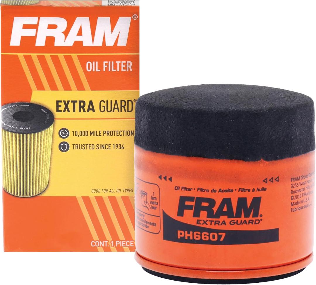FRAM Extra Guard PH6607, 10K Mile Change Interval Spin-On Oil Filter, black