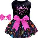 CuteBone Birthday Dog Dresses Velvet Holiday Small Dogs Clothes Onesie Pet Apparel Girl Puppy Skirt with Bow Hair Rope CVA50XS-D (Happy birthday song), Size XS