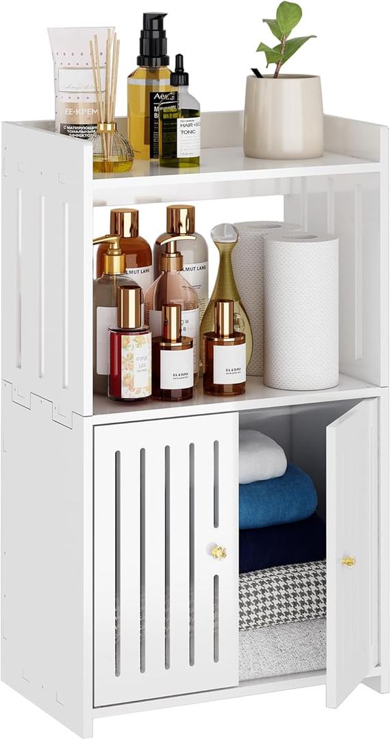 HAYOFAMY 3Tier Bathroom Storage Cabinet, Small White Floor Cabinet Freestanding Organizer with Door for Living Room Hallway Small Space