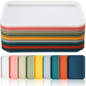 Gerrii 18 Pcs Plastic Fast Food Trays Bulk Restaurant Serving Cafeteria Tray Grill School Lunch Tray Rectangular Serving Platter for Kitchen Hotel Restaurant (9 Colors,12 x 9 Inch) (Multicolor)