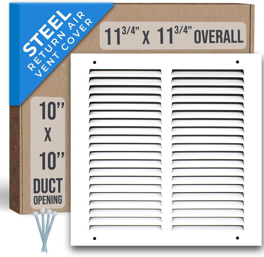 Fits 10x10 Duct Opening | Steel Return Air Grille by Handua | Vent Cover Grill for Sidewall and Ceiling | White | HVAC Cold Air Intake Grille | Outer Dimensions: 11.75"W X 11.75"