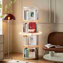 SYNCVIBE 4 Tier Rotating Bookshelf, Small Corner Bookshelf for Small Space, 360 Display Floor Standing Bookcase, Plastic Narrow Book Organizer Shelf for Bedroom, Living Room, Round, White, Lazy Susan