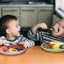 Nuogo 3 Pack Stainless Steel Suction Toddler Plates 9 Divided Baby Feeding Plates with Silicone Sleeve Non-slip Kids Dishes for Baby LED Weaning Self-feeding, Dishwasher Safe (Green,Orange,Purple)