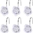 Twofish Home White Flower Ceramic Resin Shower Curtain Rings Set of 12 for Restroom Chioce Girlfriend Gifts to Boyfriends White Flower Design Shower Curtain Hooks Pack of 12
