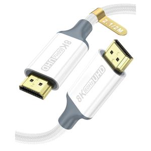 8K HDMI Cable, 6.6ft 48Gbps High Speed DHDMI Cable Braided Cable, 8K@60Hz 4K@120Hz/144Hz/240Hz，Compatible with TV, HDR10, HDCP 2.3, PS5, Xbox Series X, Soundbar, LG TV