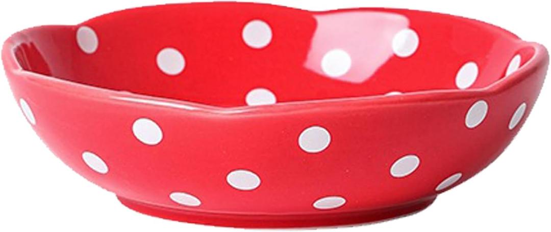 Basic Mushroom Cat Bowl, Cute Cat Bowls Whisker Friendly, Dishes Ceramic Cat Food Bowls, 6" Wide for Adult Cats, Small Dog, Red