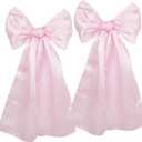 Coquette Birthday Party Decorations, 2 Pack Big Pink Bows 18 x 33 Inches Party Background Decorations Large Satin Ribbon Bow Hanging Decor for Bachelorette Baby Shower Bridal Engagement Wedding (Light Pink)