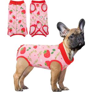 SAWMONG Recovery Suit for Dogs After Surgery, Dog Recovery Suit Breathable Polyester, Pet Spay Surgical Suit Female Male, Dog Onesie Body Suit Substitute E-Collar Cone(Strawberry,S) (Strawberry(1 Pc))