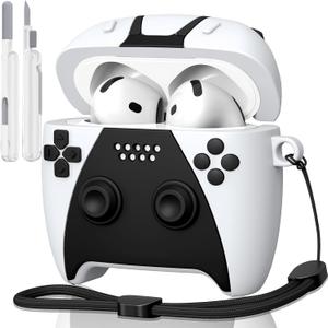 KOREDA for AirPods 4 Case Cover with Cleaner Kit, Cute Funny 3D Game Controller Design Silicone Protective Case with Lanyard for AirPods 4th Generation 2024 (White)