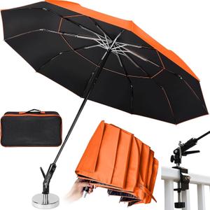 60" Folding Magnetic Umbrella,Designed for Outdoor Work,600lb Strong Suction Hvac Umbrella With Magnetic Base & Clamp,2-in-1 Sun & Rain Protection,180 Adjustable,Portable for HVAC(Orange), 55Width + 2.95FT height