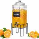 1.5 Gallon Glass Drink Dispenser, Drink Dispensers for Parties, Beverage Dispenser with Stand and Glass Lid, 100% Leakproof Spigot, Ideal for Lemonade, Juice, Iced Tea, Laundry Detergent (EXP 02/05/26)