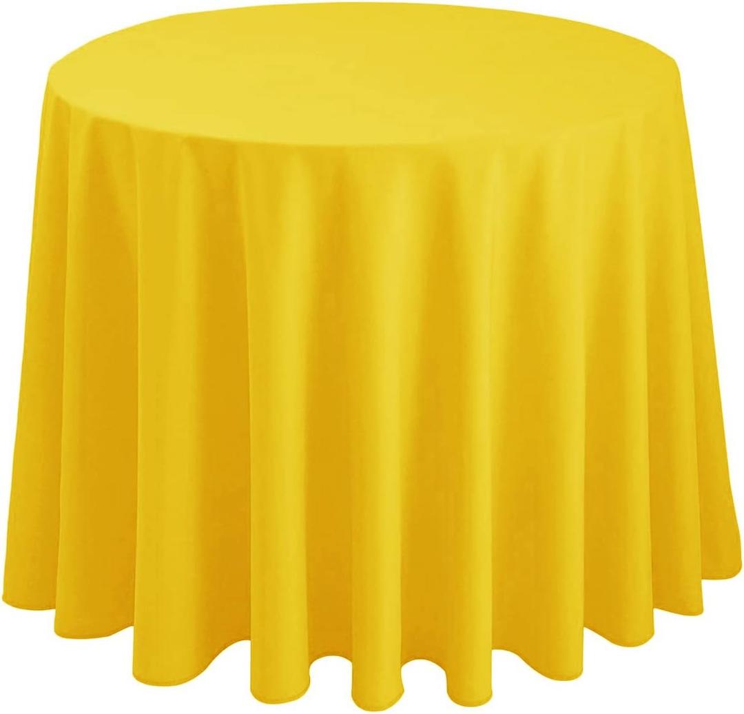 Hiasan Round Tablecloth 120 Inch - Waterproof Stain Resistant Spillproof Polyester Fabric Table Cloth for Dining Room Kitchen Party, Yellow