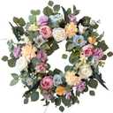 Spring Wreaths for Front Door,Summer Wreath with Peony Rose and Dahlia Flowers,24 Inch Floral Door Wreath for All Seasons Outside Outdoor Indoor Wall Wedding Holiday Home Decor