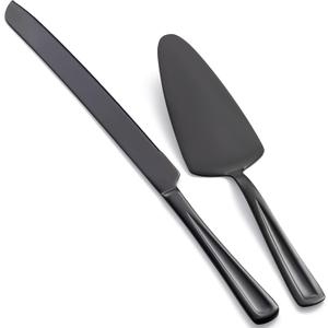 GoGeiLi Black Cake Knife and Server Set, 13-inch Stainless Steel Cake Cutting Set, Elegant Cake Cutter Set for Wedding, Birthday, Parties, Anniversary