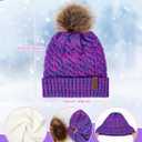 Senker Fashion Winter Kids Hat and Gloves Set for Boys Girls Toddler Pompom Knit Thick Warm Fleece Lined Cold weather (Pink Purple)