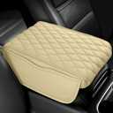 wuyaoyao Car Center Console Cover, 12.13"8.66"3.74" Leather Car Armrest Cover with with 2 Side Pockets, Memory Foam Soft Auto Armrest Cushion Pad, Universal Vehicle Arm Rest Protector (Beige)