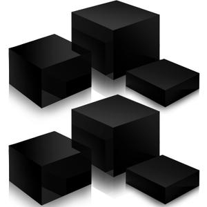 Bucherry 6 Pcs Acrylic Display Risers - Nesting Cubes 5 Sided with Hollow Bottoms Display Stand Shelf for Cosmetics Food Collectibles Jewelry Figures Show (Black)