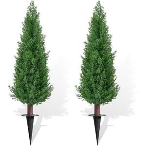 2 Pack 3ft Artificial Cedar Topiary Trees with Ground Spike, UV Resistant Fake Plants Front Porch Décor, Lifelike Artificial Plants Indoor Fake Tree Faux Plants for Home Living Room Offices