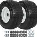 13x6.50-6 Tire and Wheel, 13x6.5-6" Flat-free Lawn Mower Tires, 3-6.5 Centered Hub, 3/4" or 5/8" Bearing, Universal Fit Garden Tractor Front Wheels, 4 Ply, V-Turf Pattern, 2 Pack (13x6.50-6 Flat Free (Turf Tread))