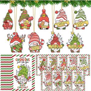 108 Sets Xmas Gnomes Ornament Funny Air Freshener Ornaments with Xmas Greeting Card Scent Sachets Employee Appreciation Gifts for Staff Coworkers Office Christmas Tree Party Decor