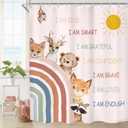 Kids Boho Rainbow Animal Shower Curtain 72Wx78H Inches Cute Inspirational Quotes Safari Woodland Sun Colorful Children Cartoon Sun Fabric Waterproof Polyester with 12 Pack Hooks Plastic