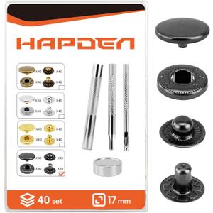 Leather Snaps and Fasteners Kit，17mm 40 Sets Metal Snap Buttons with Setter Tools， Sewing Snaps for Clothing，Fabric，Leather, Clothes, Jackets, Bags, DIY Crafting Black Snaps