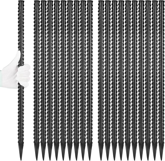 36-Inch Black Basalt Fiber Rebar Rods –  Rebar Stakes Ground Anchors Metal Spikes Heavy Duty 20-Pack 1/2" Diameter Steel Straight Rebar Stakes, 2 Foot Long Ground Stakes for Concrete Form, Landscape, Camping Tent & Trapping