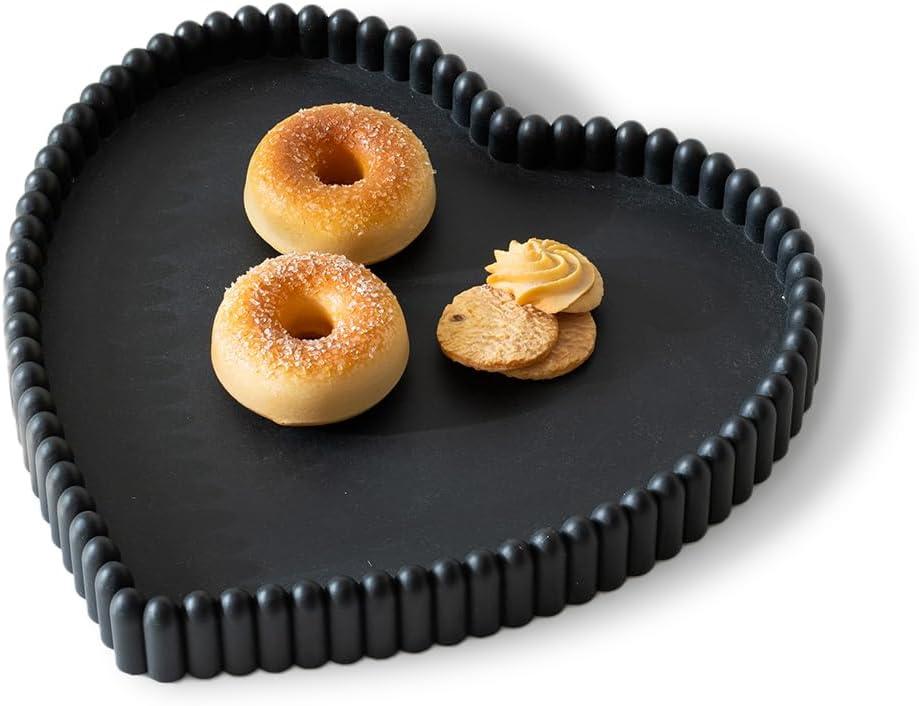 Coffee Table Tray, Home Decor Heart Shaped Tray, Concrete Black Coffee Table Decor Trays, Serving Decorative Trays for Dining Table (11.8" x 11.8" x 1.5") Black