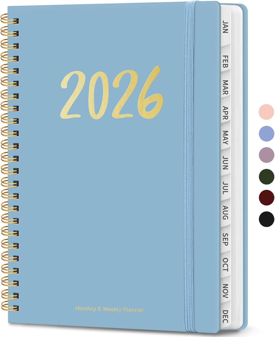 2 x 2026 Planner - Weekly and Monthly Planner, January 2026 to December 2026, Spiral Bound 2026 Calendar Planner Book, Inner Pocket, Perfect for Office Home School Supplies - A5 (6.3" x 8.5"), Baby Blue