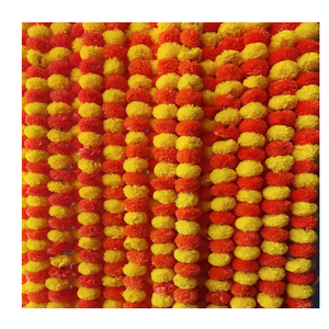 5 PC - 4.5 feet Marigold Garland | Indian/American Wedding Party Mantle Decoration | Faux Garlands Wedding Garland | Diwali Decoration | Spring Bush Floral | (Yellow Orange)
