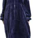 FUSSEDA Oversized Wearable Blanket Sweatshirt, Thick Warm Fleece Cozy Sherpa Hooded with Pockets and Sleeves Gift for Adult (Navy)