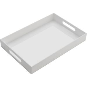 KEVJES Glossy White Acrylic Serving Tray with Handles-Butler Trays for Coffee Table, Snacks,Breakfast in Bed, Kitchen Countertop,Vanity,Makeup Organizer,Ottoman (White, 10x15 Inches)