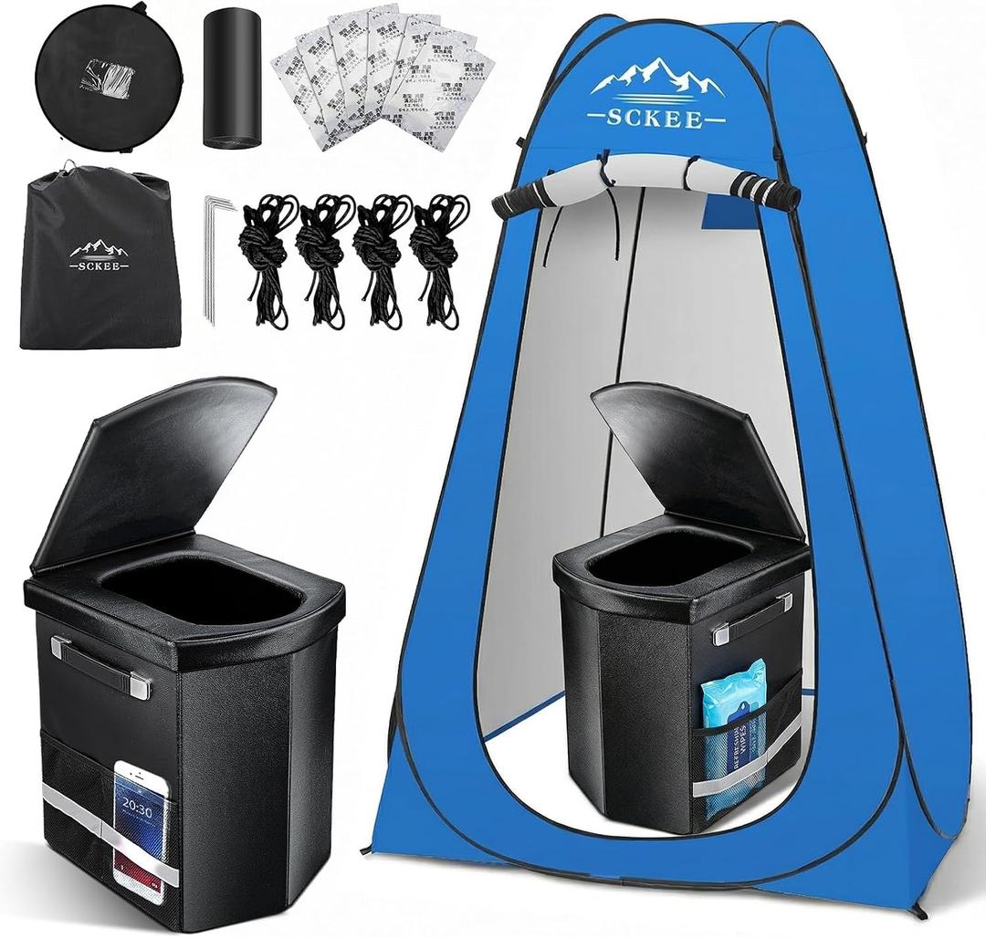 16.5'' Camping Toilet with Pop-Up Privacy Tent Set, XL Portable Toilet for Camping, Outdoor Showers Changing Rooms, Portable Bathroom Travel Potty for Camping, Hiking, Roadtrip,RV Travel