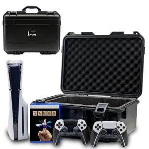 Hard Shell Travel Case Compatible with PlayStation 5 Slim Console, Controllers,Accessories-Waterproof PS5 Slim Carrying Case with Customized Foam for Both Standard and Digital Editions (FOR PS5 SLIM) (Black)