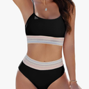 Buauty Bikini Sets for Womens Tummy Control Swimsuits High Waisted Two Piece Bathing Suits Color Block Spaghetti Straps 2025 Large
