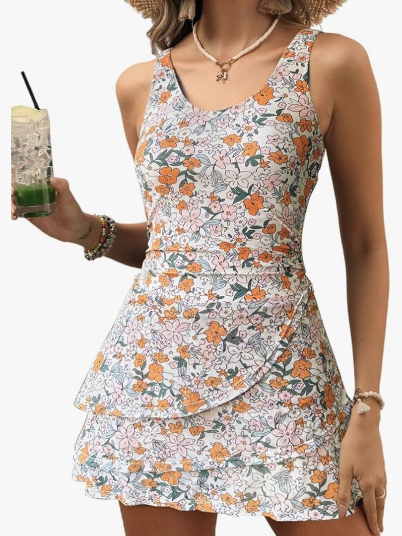 VIMPUNEC Women One Piece Swim Dress Swimsuit Tummy Control Modest Swim Skirt Bathing Suit M