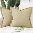 MADIZZ Pack of 2 Faux Rustic Linen Throw Pillow Covers with Flange Edge Soft Boho Natural Decorative Pillowcases for Sofa Living Room Modern Throw Pillows for Bed 18x18 Inch Khaki