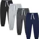 4 Pack Toddler and Kids Boys Sweatpants Joggers Cotton Active Soft Joggers Pants with Functional Drawstring, Size 3T